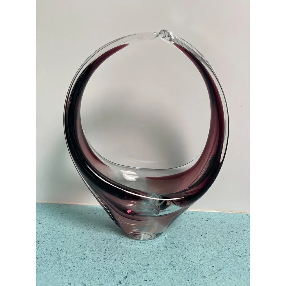 Art Glass Basket Vintage Handblown MCM Purple Collection